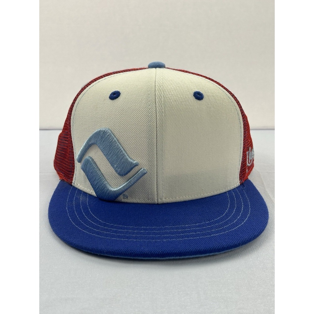 Aksels Snapback Hat Red White Blue Mesh Trucker Flat Bill Embroidered Logo Cap